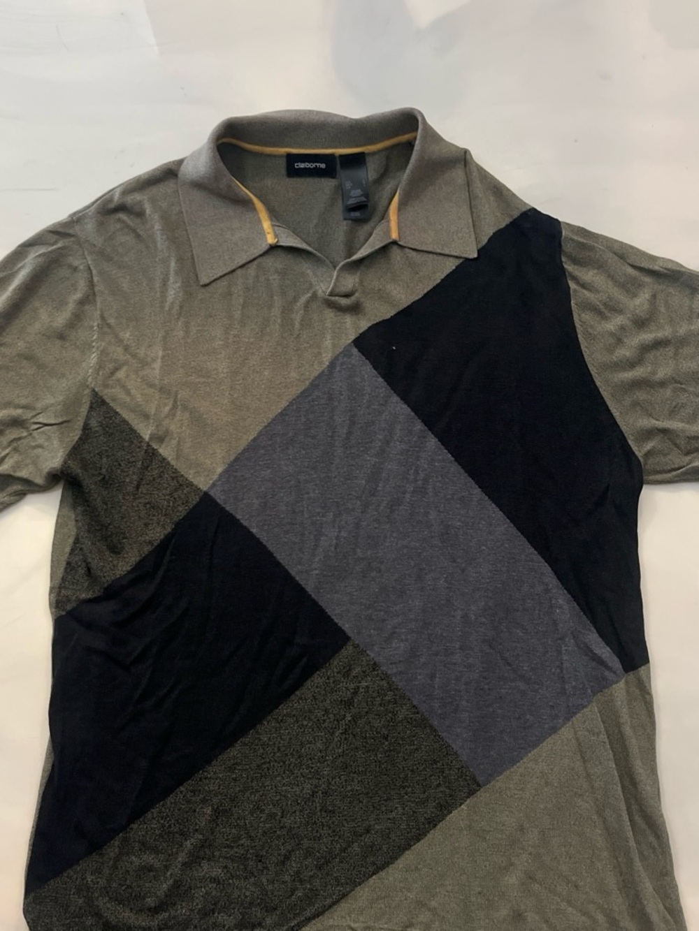 Claiborne Men's Diagonal Colorblock Polo - Gray, Black & Charcoal